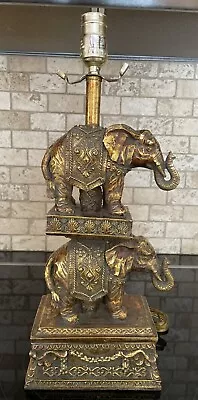 2 Stacked Elephants Lamp 18”x7”x5” Gold Color - HEAVY EUC • $14.99