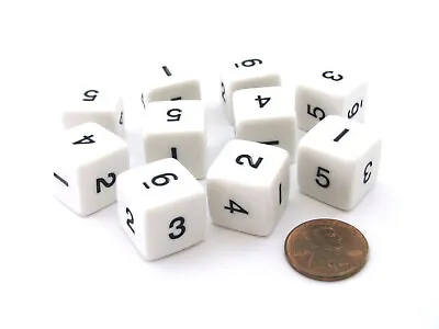 Set Of 10 D6 Six-Sided 16mm Opaque Numbered Dice - White With Black Numbers • $8.49