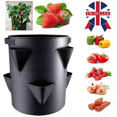 Strawberry Planters Outdoor Garden Planting Pots With 6 Side Grow Pockets • £6.95