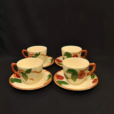 Franciscan Apple 4 Sets Cups & Saucers Embossed Red Green Brown 1958-1966 HP USA • £49.13
