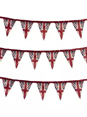 British Union Jack Vintage Style Fabric Satin Bunting 3m Coronation Decoration • £4.59