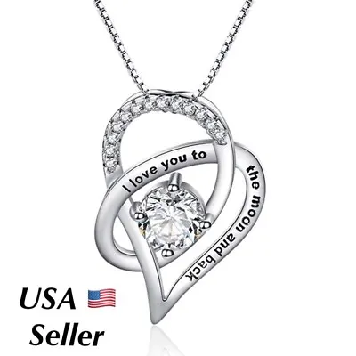 I Love You To The Moon And Back Heart 925 Silver Plated Necklace Mom Wife N137 • $11.99
