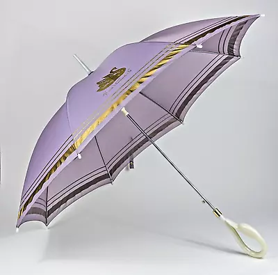 Vintage Gloria Vanderbilt Swan Head Handle Umbrella Lavender Gold Bird Purple • $34.95