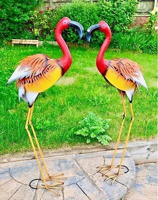 Indoor/outdoor Large Metal Handmade Orang Flamingo Pond Garden Ornament Sculptur • £23.95