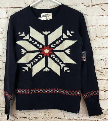 $17.99 • Buy New Cambridge Dry Goods Womens Small Sweater Lambswool Nordic Navy Snowflake B5