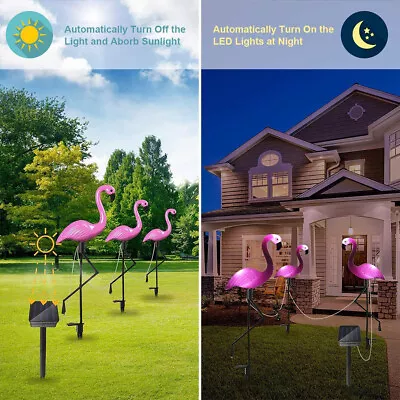 3x Solar ABS Plastic Flamingo Garden Stake LED Light Ornament Outdoor Decoration • £12.94