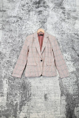 $27.99 • Buy Zara Pink Linen Blend Check Plaid Blazer Jacket Size 8