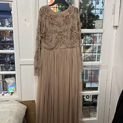 Boohoo Occasion Bridesmaid Hand Embezzled Long Sleeve Maxi Dress Size 18 • £45