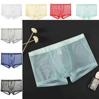Mens Seamless Mesh Underwear Transparent See Through Thin Panties Boxer Shorts • $4.61