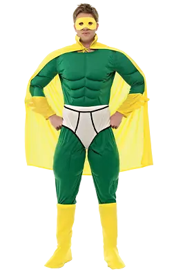 Orion Costumes Mens Green Captain Underwear Superhero Fancy Dress Costume • £47.99