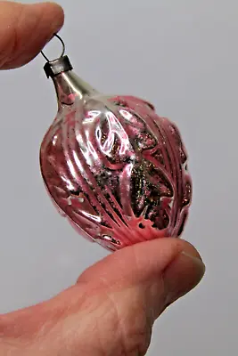 Vintage Glass LEAF Embossed EGG Drop Feather Tree Mini Christmas Ornament Pink • $25