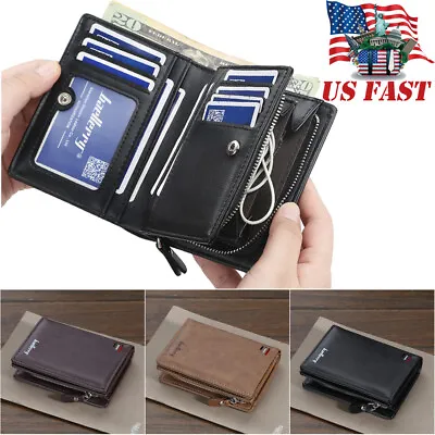 Mens Leather Zipper Wallet Large Capacity Bifold Multi-card Holder Coin Purse US • $10.12