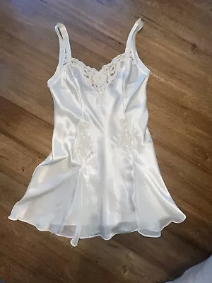 VTG 90s Victoria’s Secret Bridal Satin Chemise Slip Dress Sequin Lace Chiffon M • $42