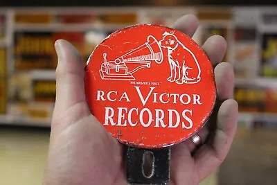 Rare Rca Victor Records 2pc Porcelain Metal Topper Sign Masters Voice Dog Phono • $10.50