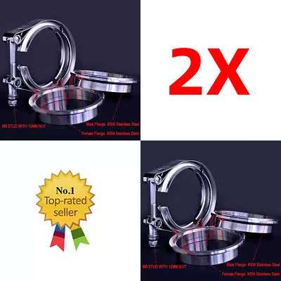 $28.99 • Buy 2 Pcs Exhaust Downpipe 3inch V-band Clamp Male/Female Flange Kit SS304 Stainless