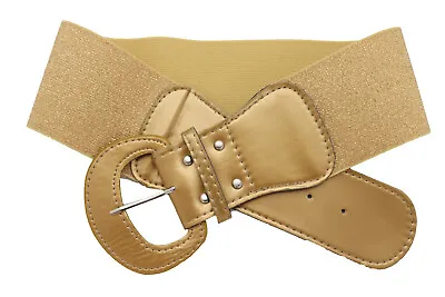 Women Gold Color Wide Elastic Band Fashion Belt Hip Waist Attractive Outfit M L • £13.50