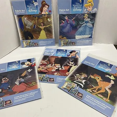 $24.99 • Buy Set Of 5 Wonderful World Of Disney Fabric Art Cinderella Snow White Bambie New