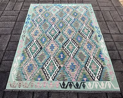 Hand Woven Afghan Wool Kilim Size: 220 X 163 Cm Flat Woven Handmade Floor Rug • $378