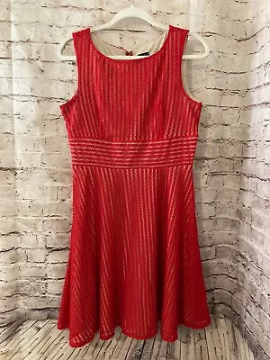 Gabby Skye Dress Women's 10 A Line Red Mesh Sleeveless Scoop Neck Lined Zip Up • $18.99