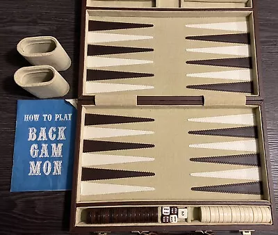 Vintage Backgammon Set Complete 1970s Brown Faux Leather And Brown Corduroy Case • $19.99