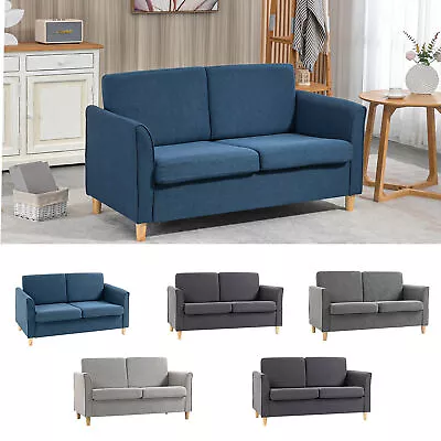Double Seat Sofa Loveseat Couch 2 Seater Linen Armchair W/ Wood Legs • £179.99