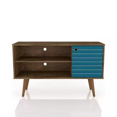 Manhattan Comfort TV Stand 43  Storage Cable Management Rustic Brown/Aqua Blue • $123.19