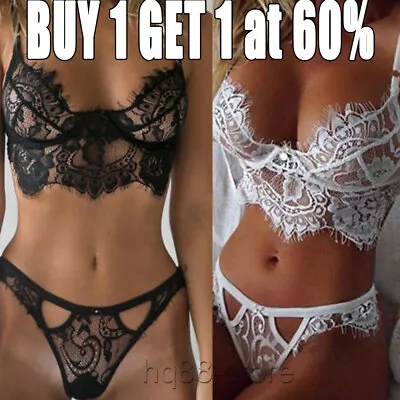 £3.76 • Buy Womens Sexy Lingerie Lace Top Bra Ladies Thong Underwear Set Nightwear Sleepwear