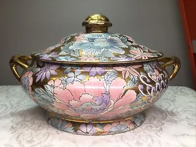 Golden Peony Antique Imperial Famille Rose Qing Dynasty Covered Dish Tureen • $399