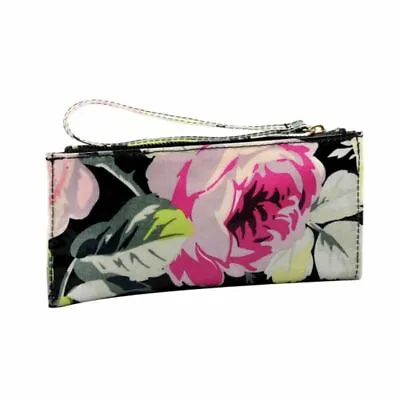 Anna Griffin Black Flower Mini Wristlet Wallet Iphone Case Zippered Pouch • £17.85