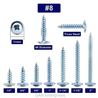 Modified Truss Head Phillips Self Piercing Sharp Point Screws #8 X 1/2 - 3  Zinc • $6.49