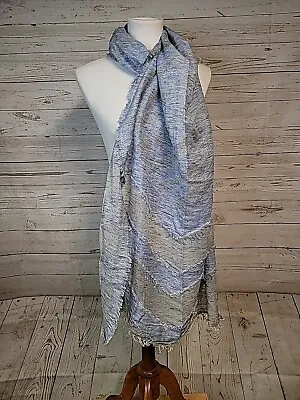 Vismaya Art Scarf Stole Wrap Handmade 72 X 28” Blue Gray Chevron Stripe Fringe • $18.99