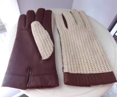 Vtg St Michael Mens Leather Palm Mesh Large Driving Gloves Beige Ivory Brown NEW • $9.99