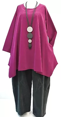 PLUS SIZE LA BASS FUCHSIA COTTON CORD OVERSIZED 2 POCKETS TUNIC Size 24-28 • $93.25