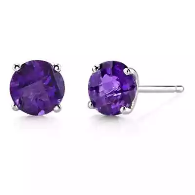 14k White Gold Plated 2 Carat Round Created Amethyst CZ Stud Earrings • $8.99