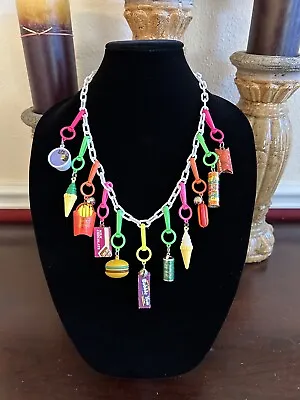 Vintage 80s Plastic Bell Charm Necklace All Food Charms (Purple Bubble Yum) • $89.99