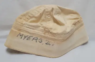 Vintage 1940s WWII US Navy White Dixie Cup Cotton Twill Sailor Cap Hat • $25.49