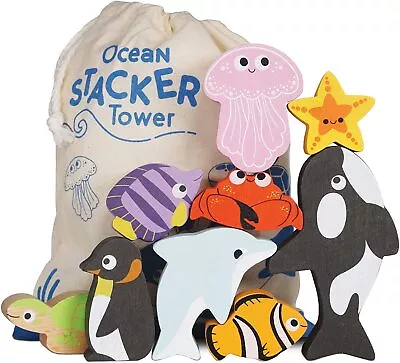 $24.99 • Buy Le Toy Van Ocean Animal Wooden Building Blocks Stacker & Bag (18 Months+)