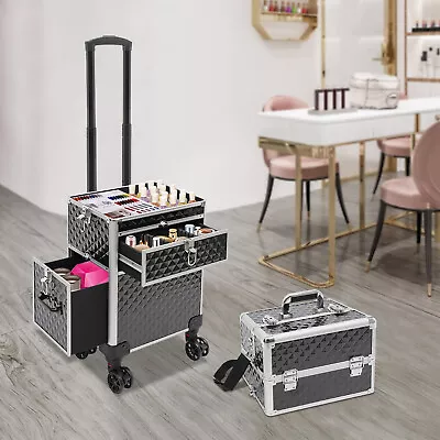 Rolling Manicure Table Nail Desk Travel Train Case Cosmetic Trolley With 4 Keys • $118.75