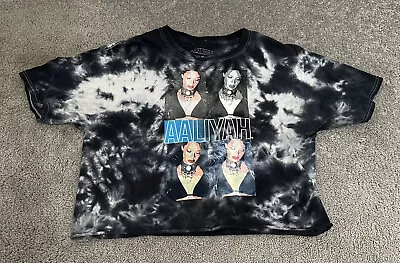 Aaliyah Shirt Womens Medium Black Tie Dye Crop Top Graphic Short Sleeve • £10.60