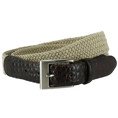 New CTM Men's Braided Elastic Stretch Belt With Croc Print End Tabs • $17.94