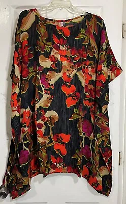 New Echo Bold Floral Butterfly Caftan Swimwear Cover-Up Shirt Dress 100% Silk  • $27.99