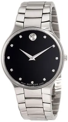 Movado Men's 0606490 Serio Stainless Steel Black Diamond Marker Museum Dial Watc • $699