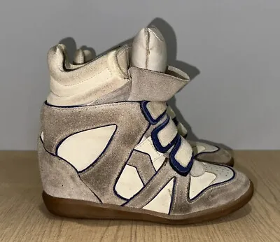 ISABEL MARANT BEIGE SUEDE & LEATHER HIGH TOP SNEAKERS Sz 37M MADE IN PORTUGAL • $124.99