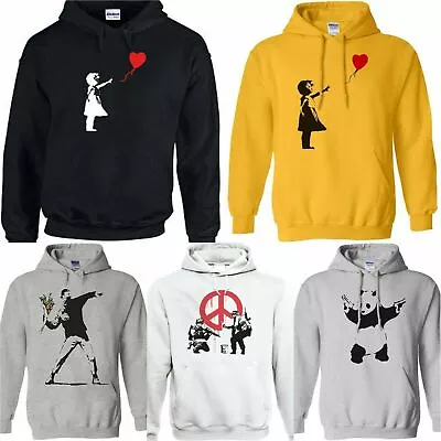 Funny Banksy Unisex Kids & Adult Hoodie Panda baloon Girl Flower Throw Hoodie • £17.99