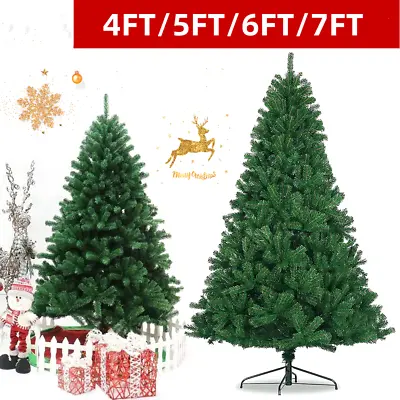 4/5/6/7ft Christmas Tree With LED Lights Bushy Xmas Tree Decoration Metal Stand • $8.75