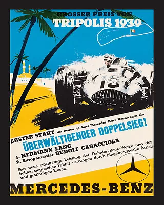 Tripoli Lebanon 1939 Mercedes Benz Car Race 16X20 Vintage Poster Repro FREE SH • $22.15