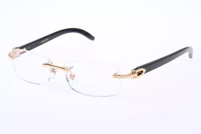 Classic Cartier Rimless Eyeglass Frames With Vintage Wood And Gold Accents • $420