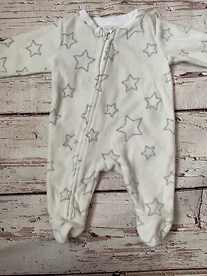 George Baby Boy Fleece Star White Babygrow Sleepsuit First Size Upto 1 Month • £0.99