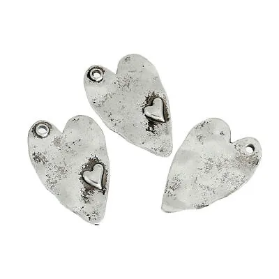 5 X Abstract Heart Love Charms Pendants Jewellery Making Beads Tibetan Silver • £2.30