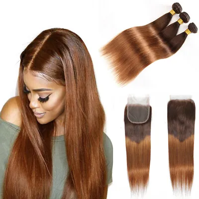 Ombre Human Hair Bundles With Frontal Straight 13×4 Lace Frontal And 4×4 Closure • £59.95